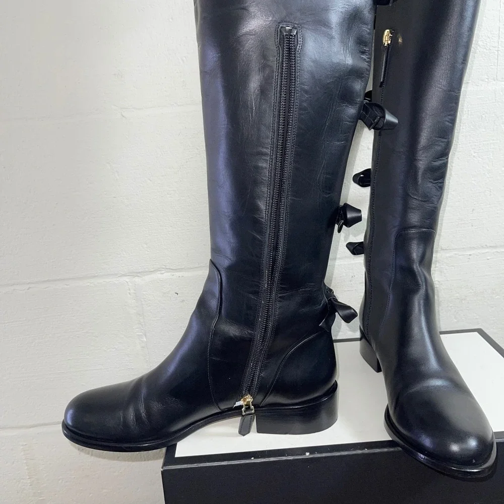 Valentino Garavani Black Leather Multi Bow Over The Knee Boots Women 37 EU/7 US